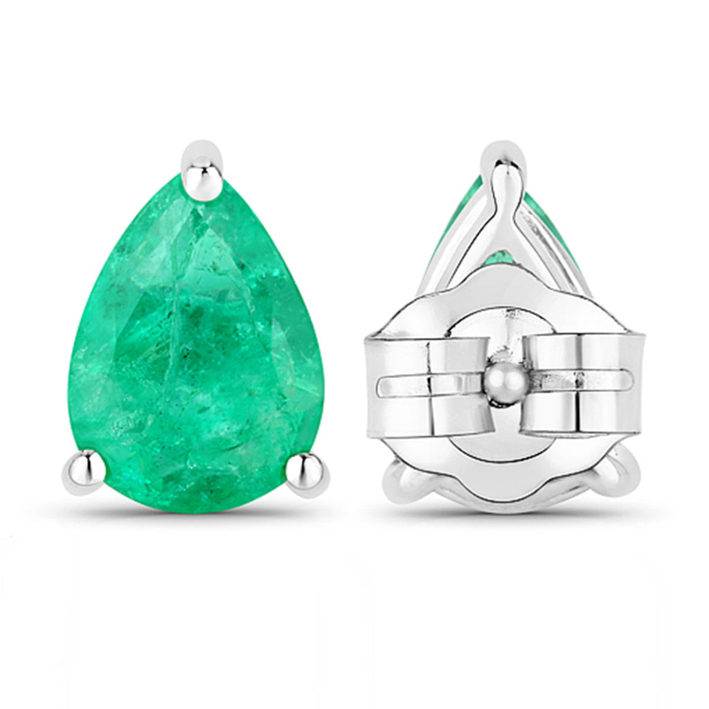 Zambian Emerald Stud Earrings 0.68 Carats 14K White Gold