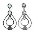 Blue Topaz Earrings With Black Spinel 8.78 Carats Sterling Silver