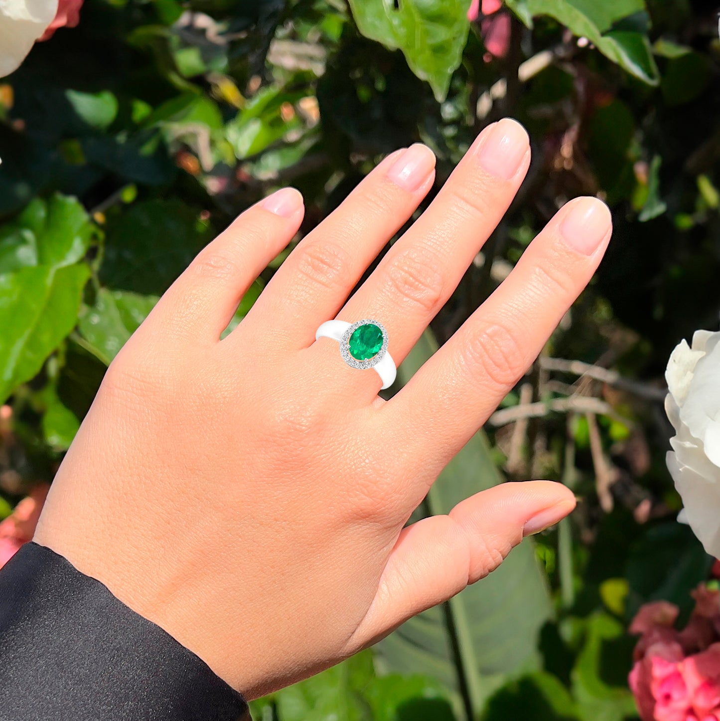 Emerald Ring Diamond Halo 1.87 Carats 14K White Gold
