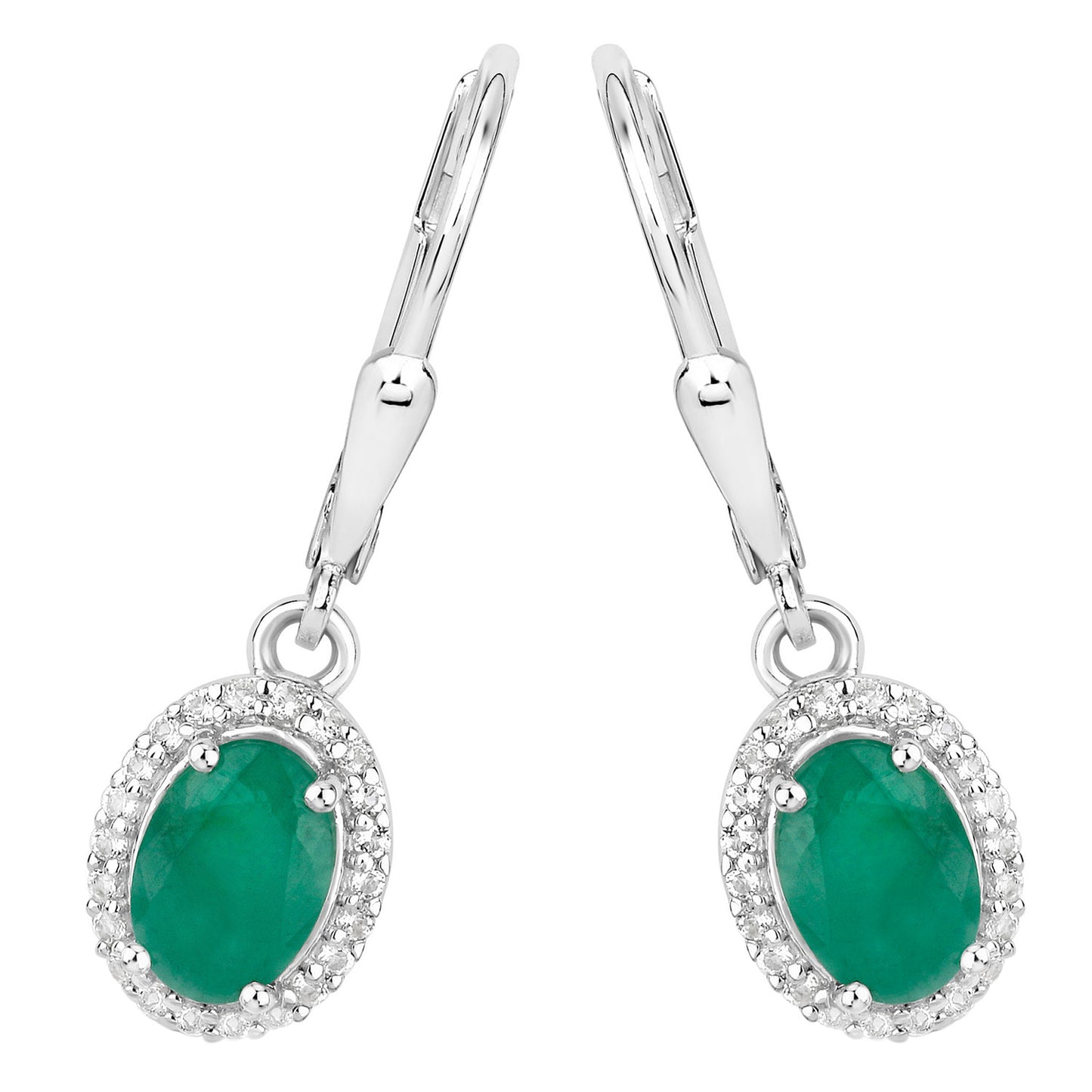 Natural Emerald Earrings With White Topaz 1.68 Carats Sterling Silver