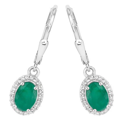 Natural Emerald Earrings With White Topaz 1.68 Carats Sterling Silver
