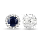Blue Sapphire Stud Earrings With White Topaz 1.42 Carats Sterling Silver
