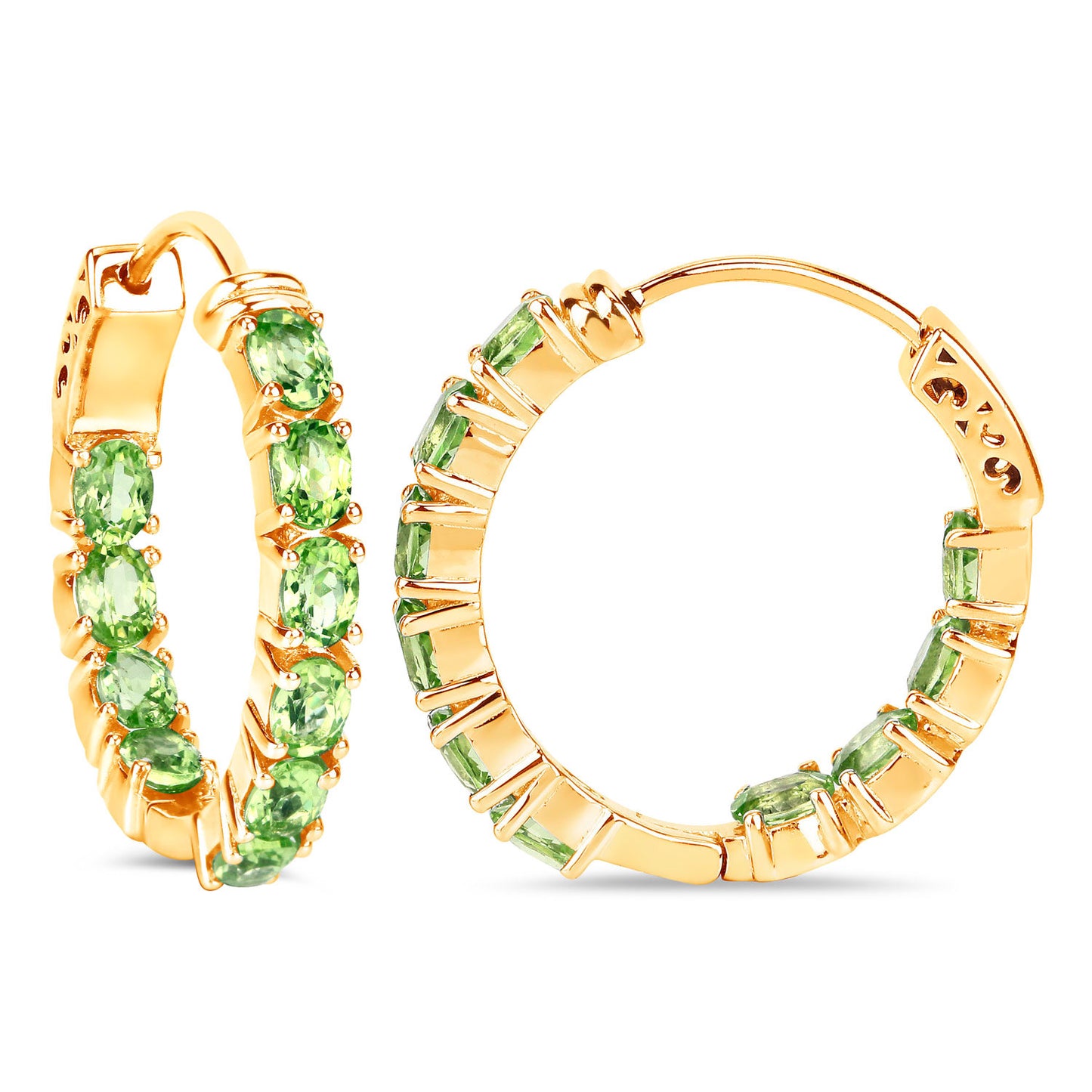 Peridot Hoop Earrings 3.38 Carats 14K Yellow Gold Plated Silver