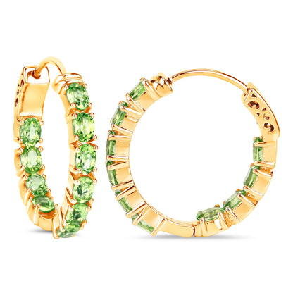 Peridot Hoop Earrings 3.38 Carats 14K Yellow Gold Plated Silver