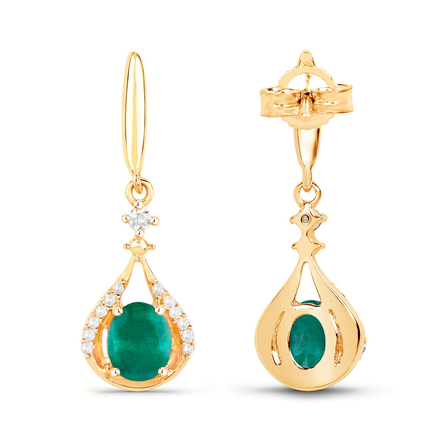 Natural Emerald Earrings With Diamonds 0.66 Carats 14K Yellow Gold