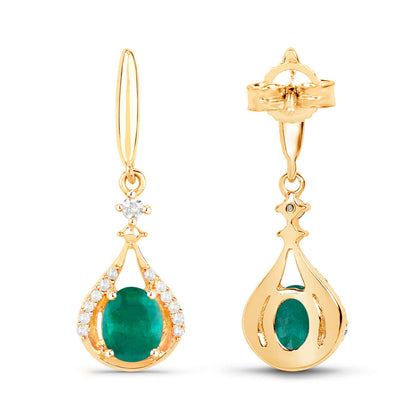 Natural Emerald Earrings With Diamonds 0.66 Carats 14K Yellow Gold