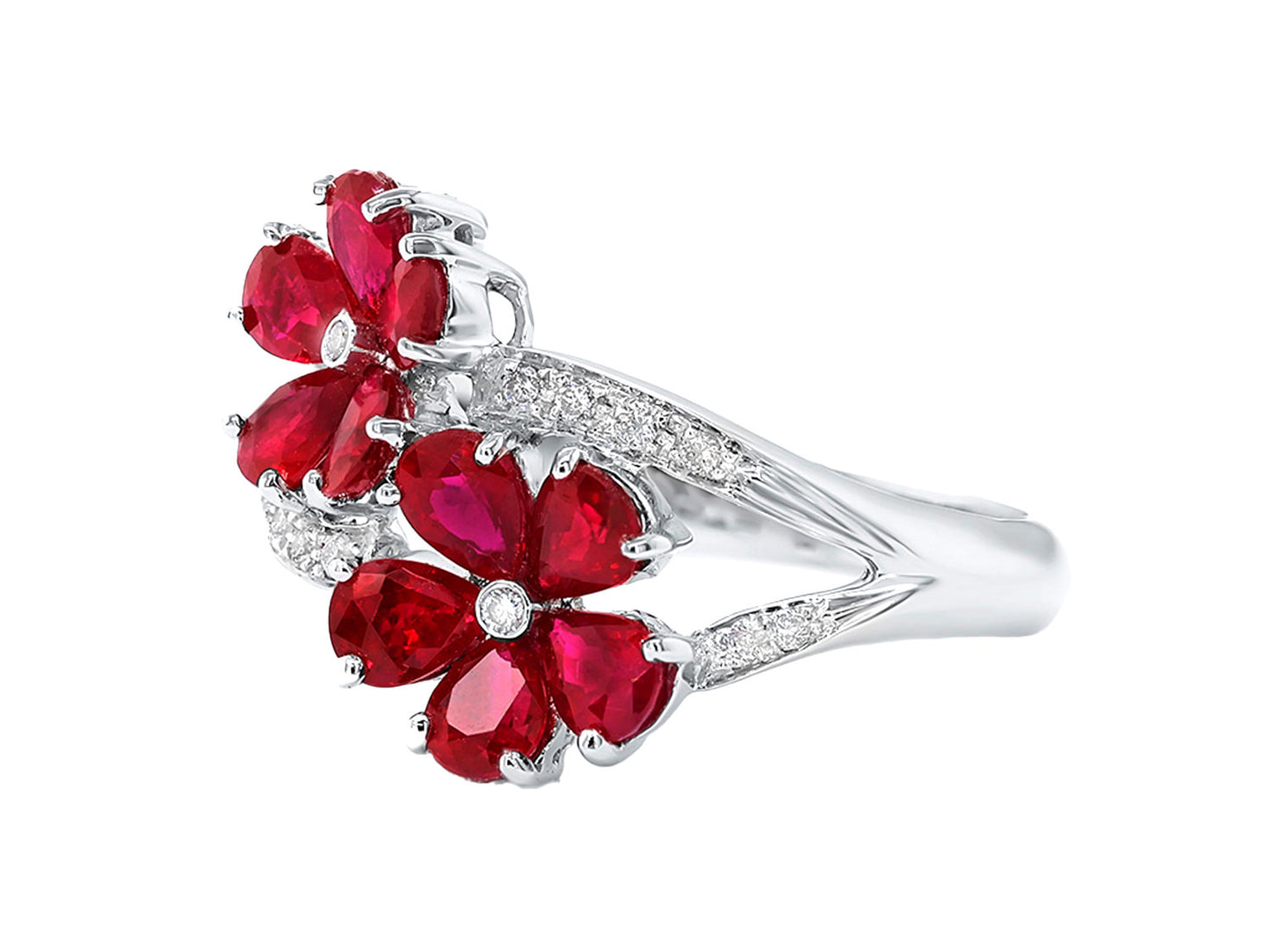 Ruby Flower Ring Diamond Setting 1.92 Carats 18K White Gold