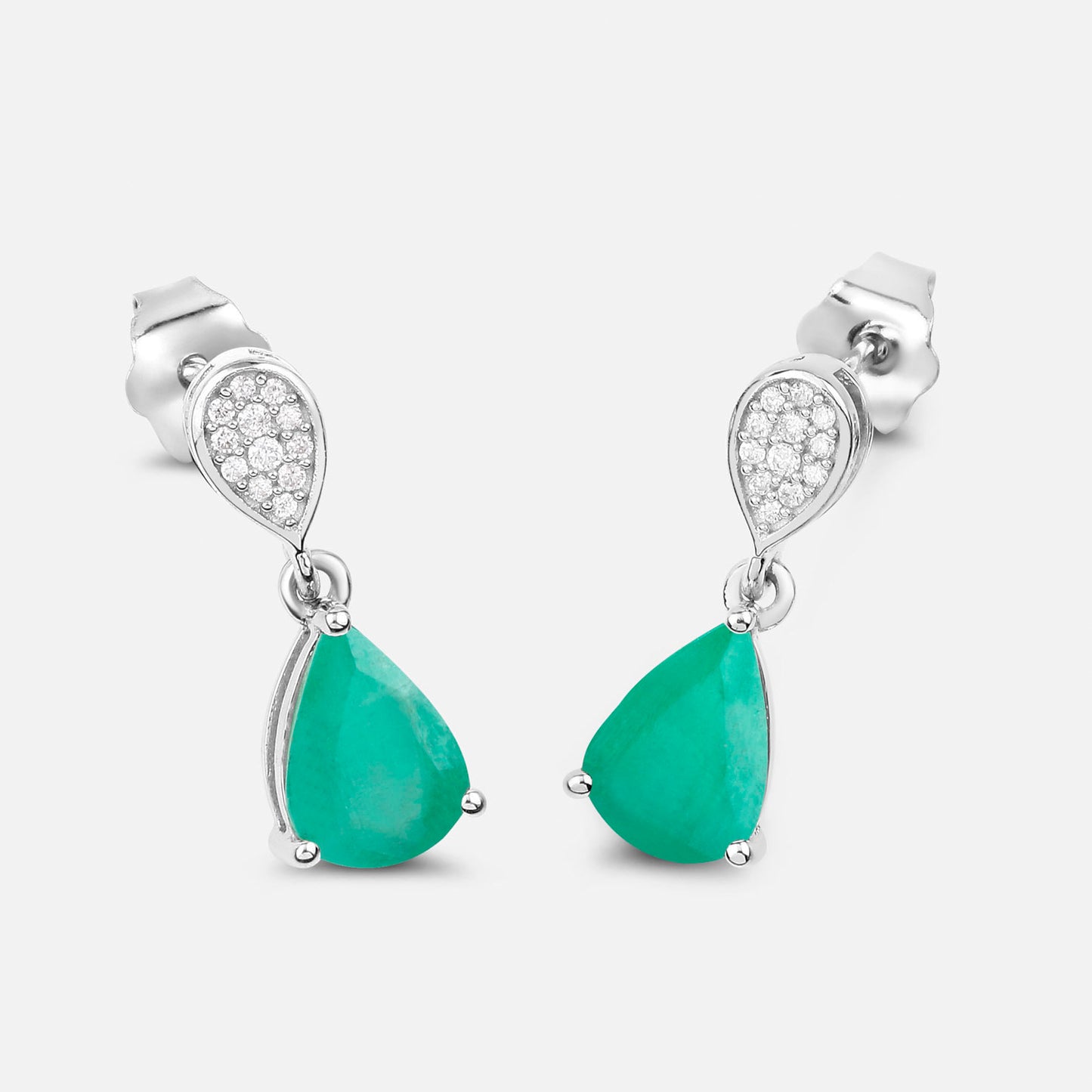 Zambian Emerald Dangle Earrings Diamonds 2.26 Carats 10K White Gold