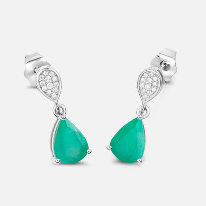 Zambian Emerald Dangle Earrings Diamonds 2.26 Carats 10K White Gold