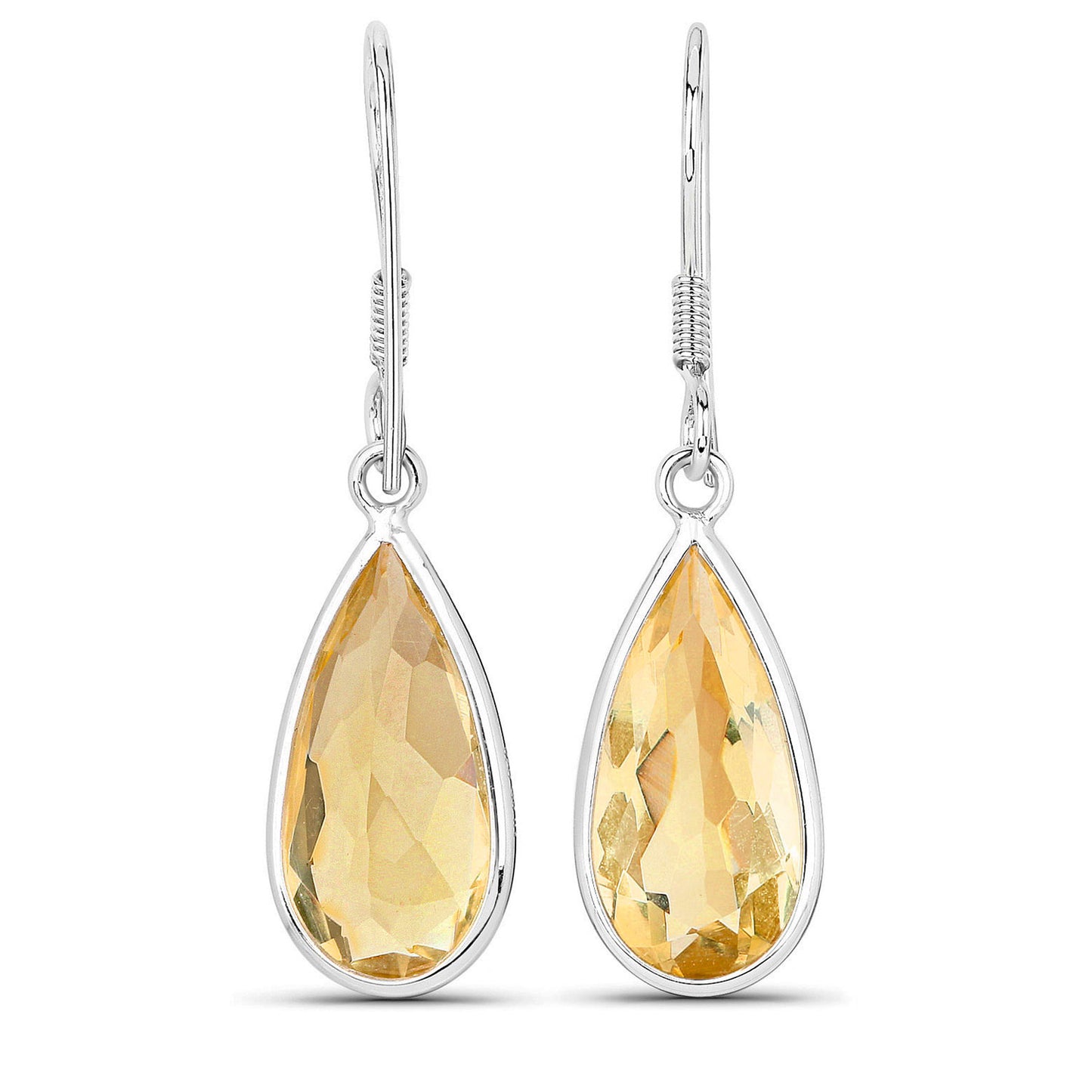 Teardrop Citrine Dangle Earrings 10 Carats 18K White Gold Plated Silver