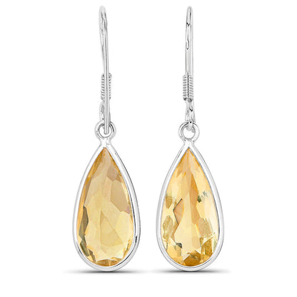 Teardrop Citrine Dangle Earrings 10 Carats 18K White Gold Plated Silver