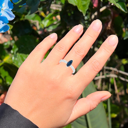 Natural Blue Sapphire Ring With Diamonds 1.39 Carats 14K White Gold