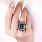 Brown Tourmaline Ring With Aquamarine 6.34 Carats Sterling Silver