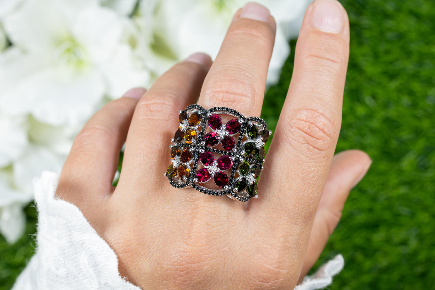 Multicolored Tourmaline Ring Topaz Spinel 8.38 Carats