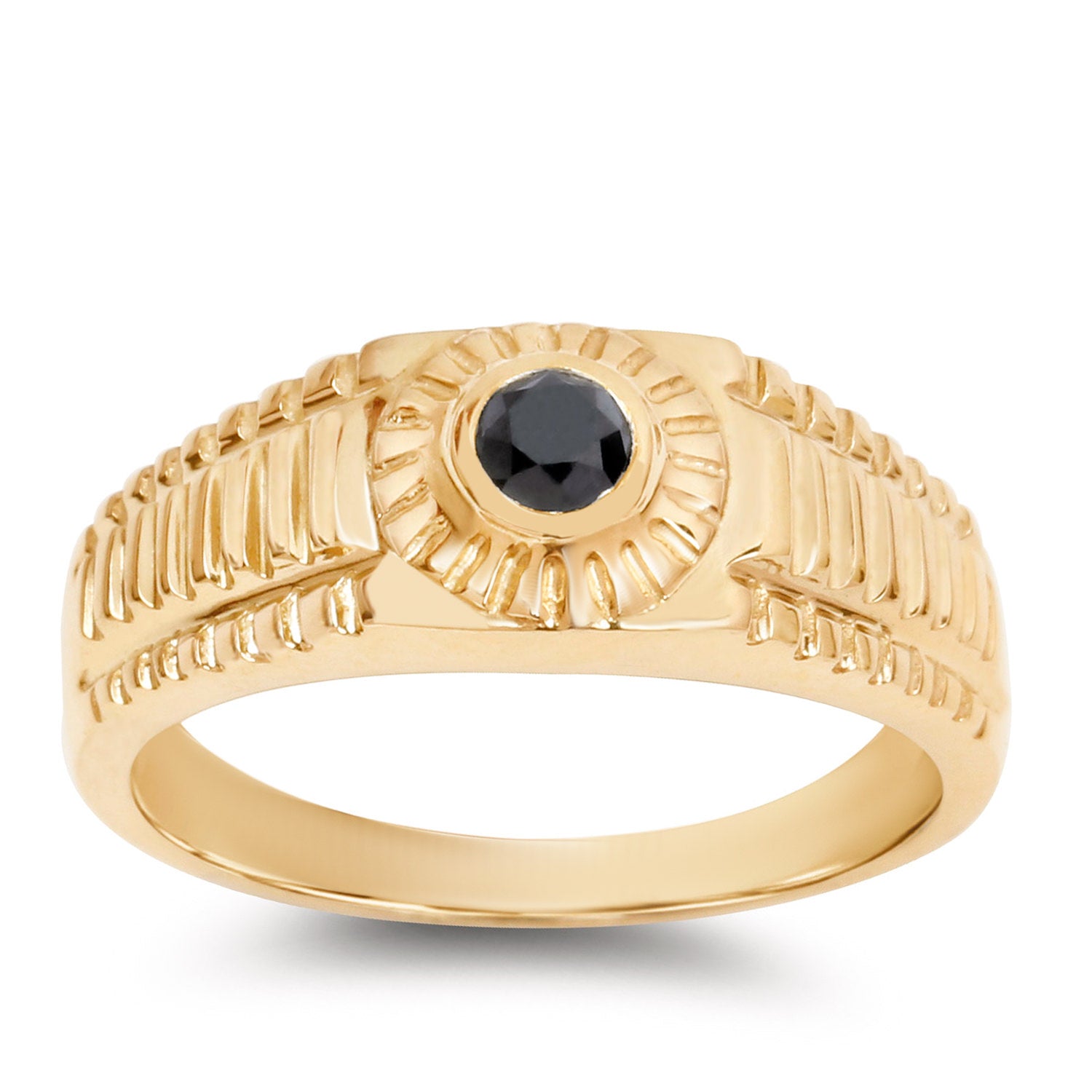 Black Diamond Ring 14K Yellow Gold Plated Silver