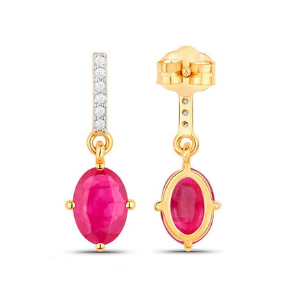 Ruby Dangle Earrings Diamonds 1.7 Carats 14K Yellow Gold