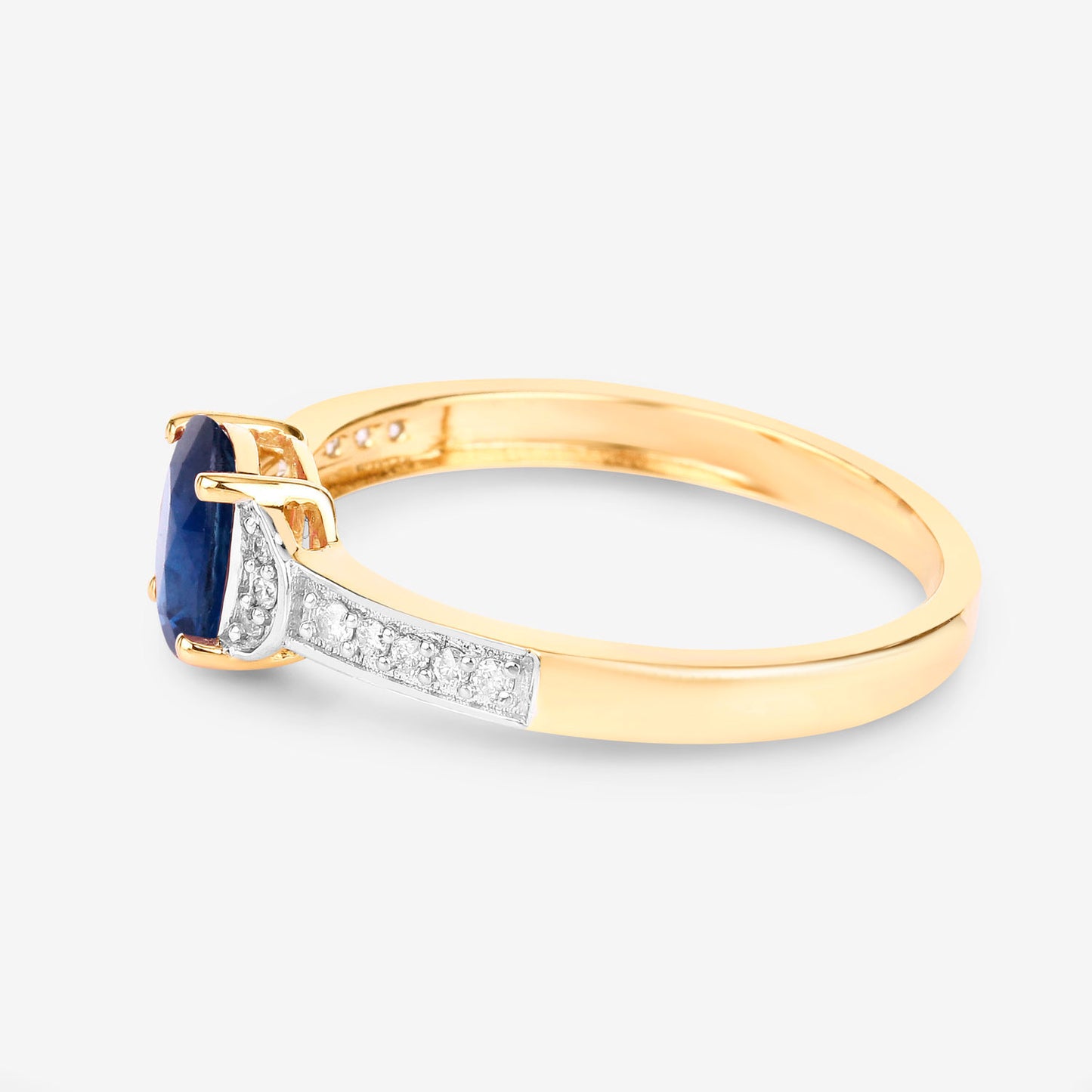 Blue Sapphire Ring White Diamonds 1.04 Carats 10K Yellow Gold