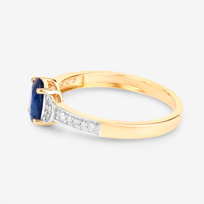 Blue Sapphire Ring White Diamonds 1.04 Carats 10K Yellow Gold