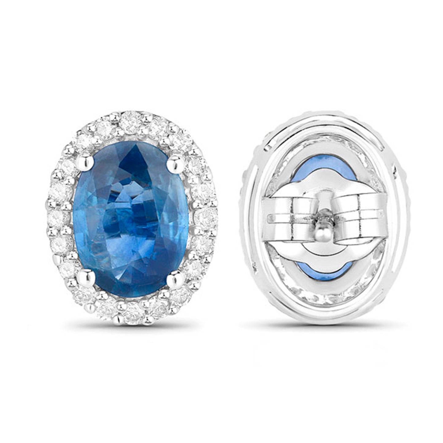 Blue Sapphire Earrings Diamonds 2.15 Carats 14K White Gold