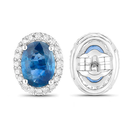 Blue Sapphire Earrings Diamonds 2.15 Carats 14K White Gold