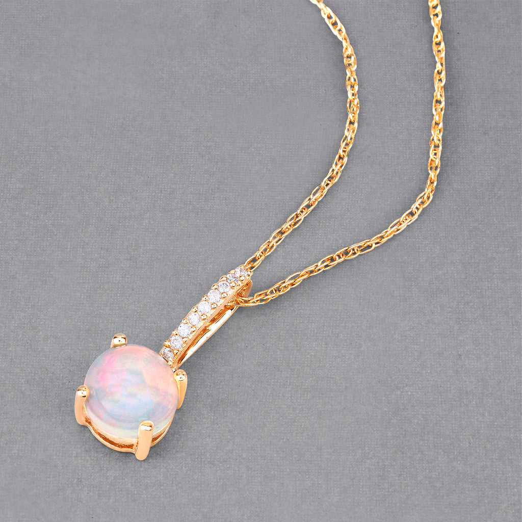 Natural Opal Pendant With Diamonds 0.5 Carats 10K Yellow Gold