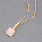 Natural Opal Pendant With Diamonds 0.5 Carats 10K Yellow Gold