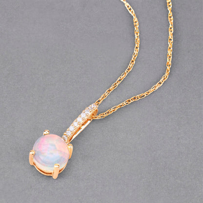 Natural Opal Pendant With Diamonds 0.5 Carats 10K Yellow Gold