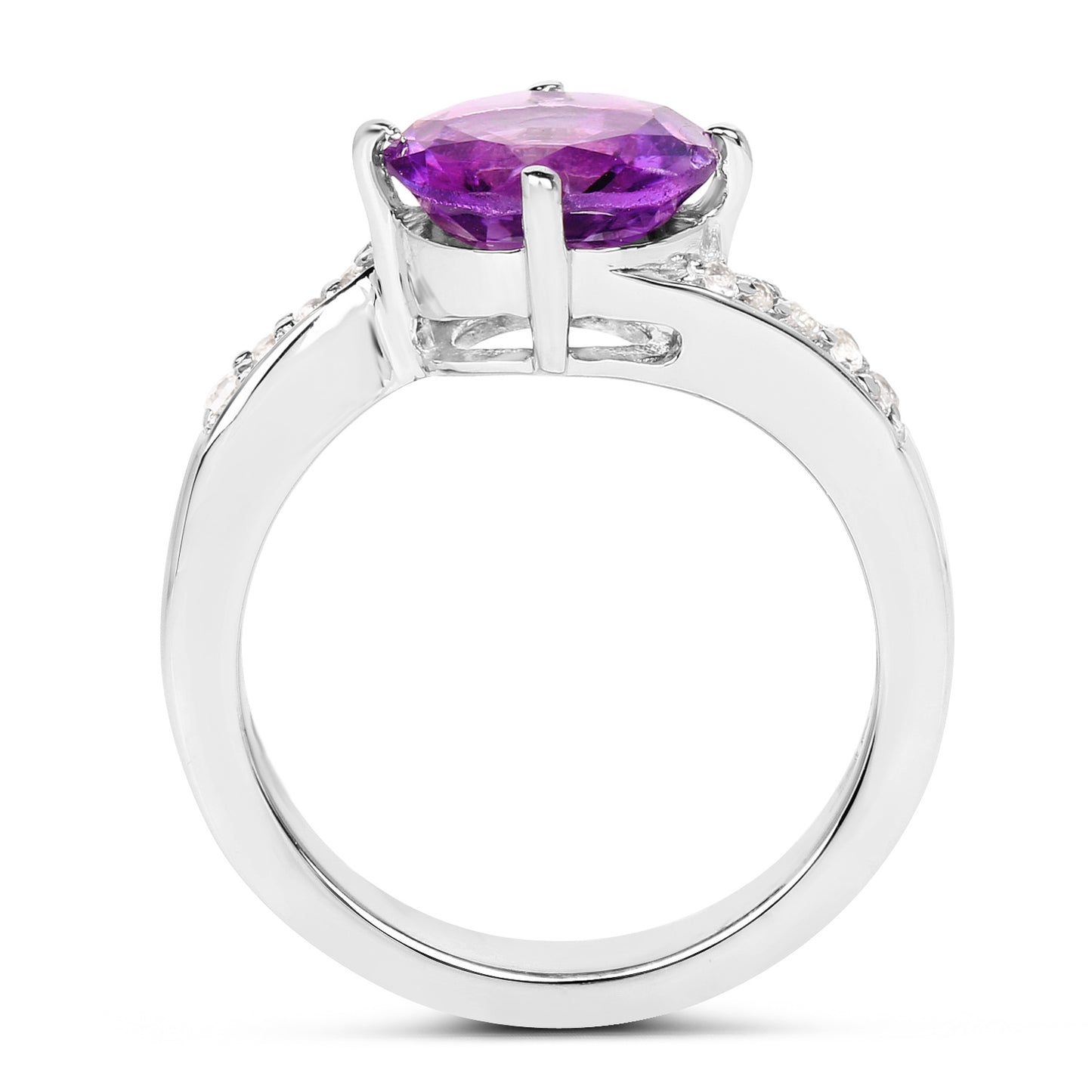 Amethyst Solitaire Ring White Topaz Setting 2.52 Carats