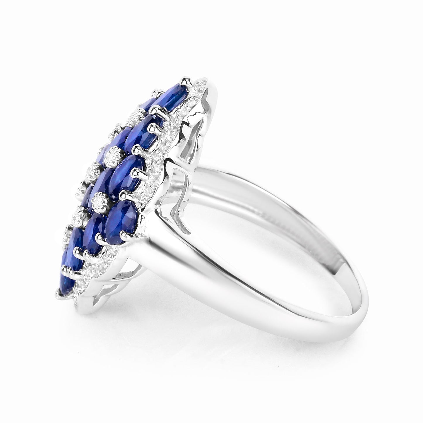 Blue Sapphire Cluster Ring White Zircon 3.49 Carats