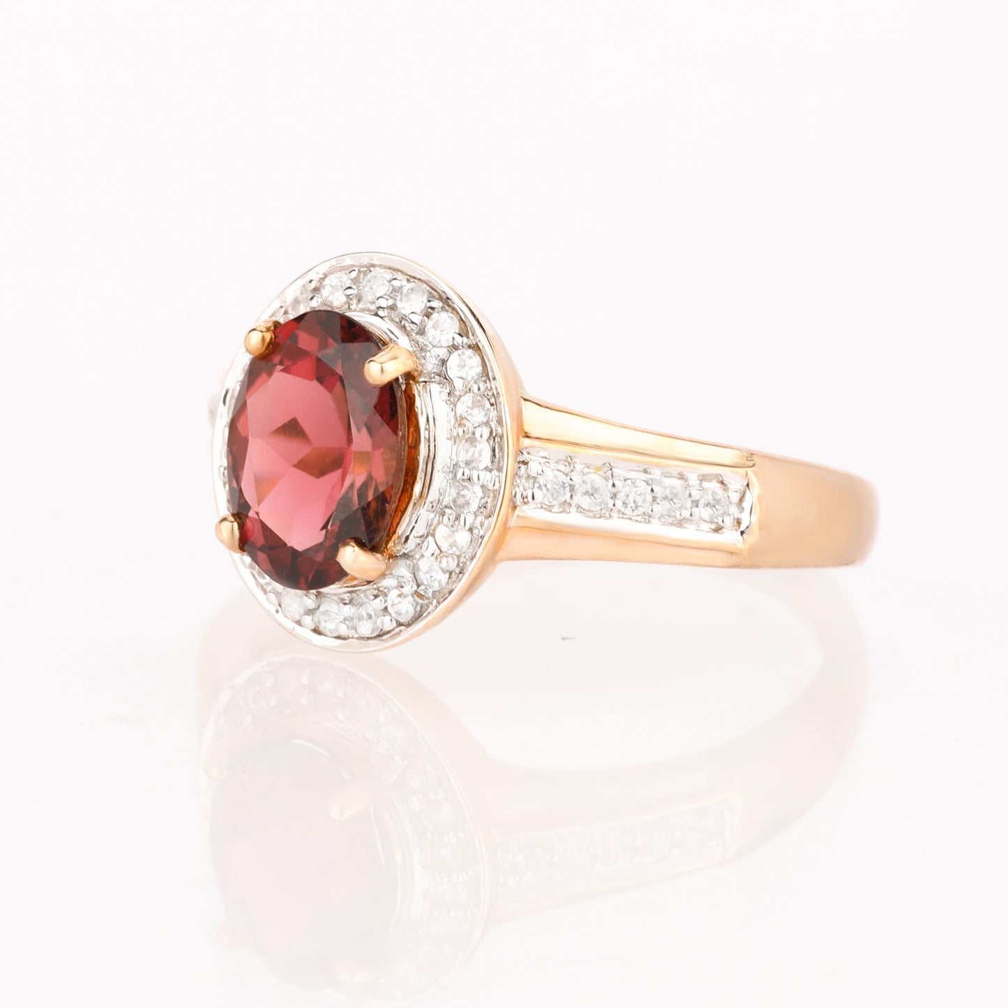 Natural Pink Tourmaline Ring With White Zircon 1.38 Carats 9K Yellow Gold