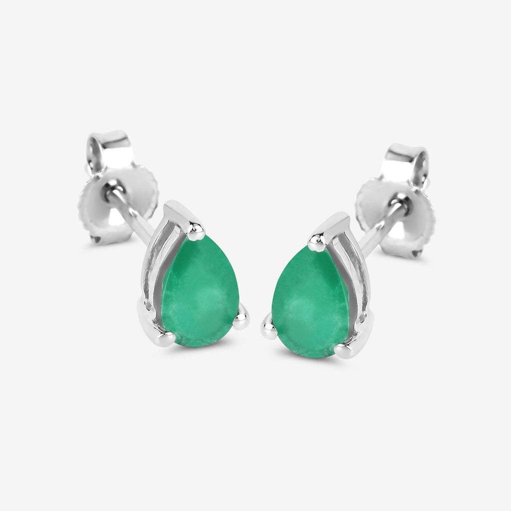 Zambian Emerald Stud Earrings 0.68 Carats 10K White Gold
