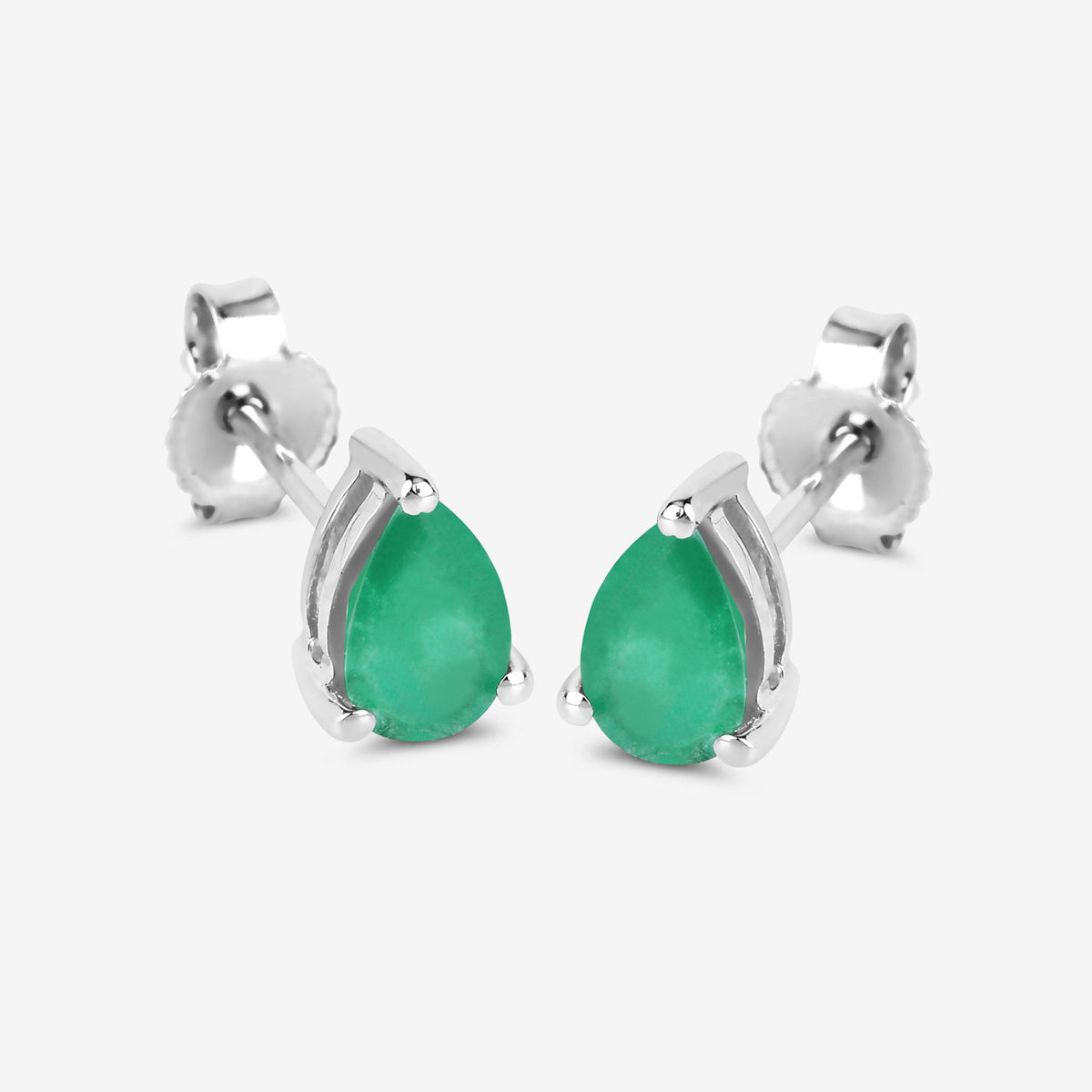 Zambian Emerald Stud Earrings 0.68 Carats 10K White Gold