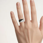 Black Diamond Ring With White Diamonds 1.16 Carats Gold Plated Silver