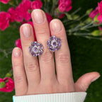 Pink Amethyst Floral Earrings 7.7 Carats 18K White Gold Plated Sterling Silver