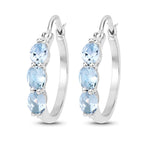 Aquamarine Hoop Earrings With Diamonds 1.73 Carats Sterling Silver