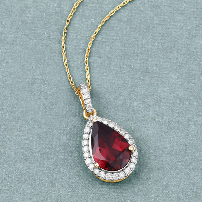 Rhodolite Garnet Pendant With Diamonds 3.26 Carats 14K Yellow Gold