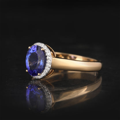 Natural Tanzanite Ring With White Zircon 1.28 Carats 9K Yellow Gold