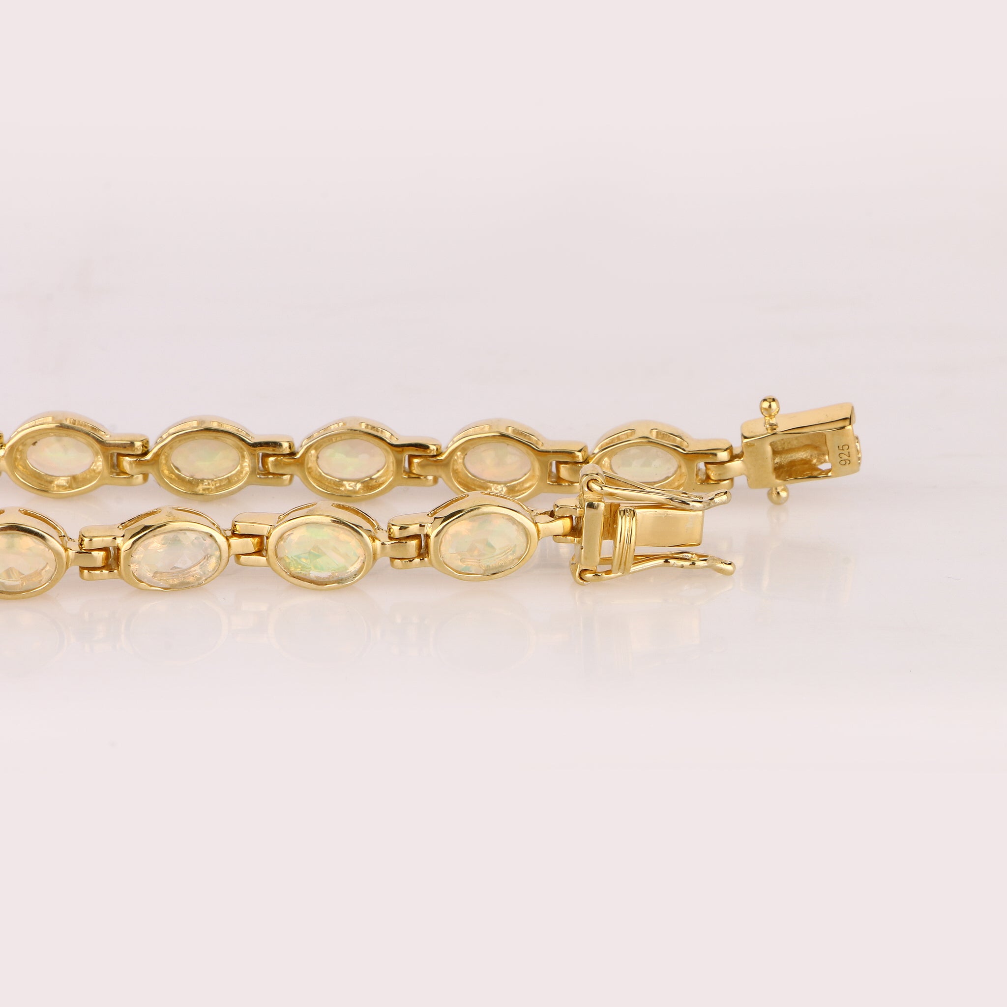 Natural Ethiopian Opal Bracelet 4.08 Carats Gold Plated Silver