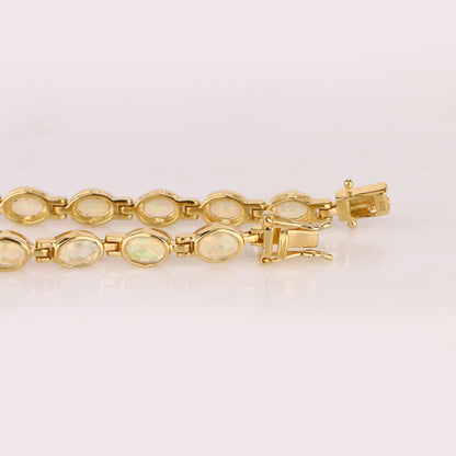 Natural Ethiopian Opal Bracelet 4.08 Carats Gold Plated Silver