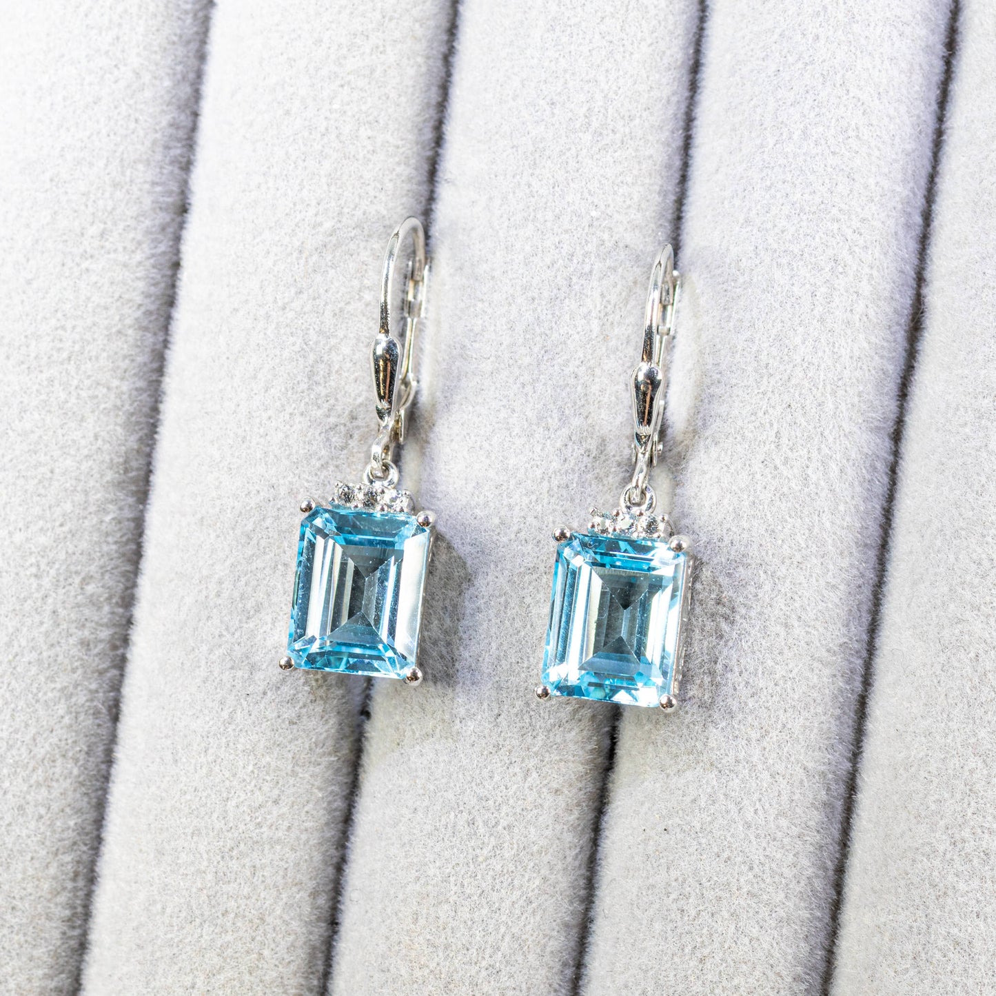 Blue Topaz Earrings With White Topaz 7.88 Carats Sterling Silver