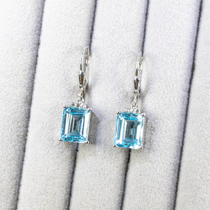 Blue Topaz Earrings With White Topaz 7.88 Carats Sterling Silver