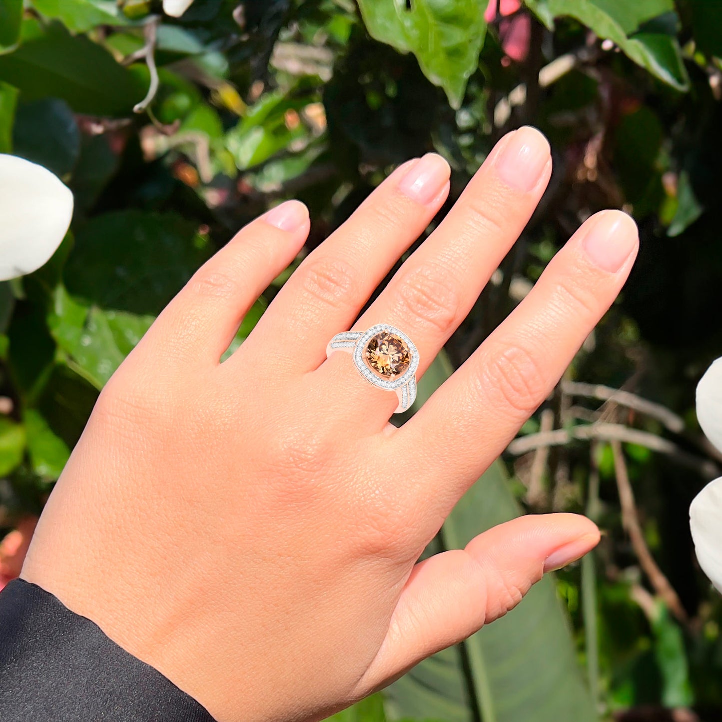 IGI Certified Brown Diamond Ring Diamond Halo 3.53 Carats 18K Rose Gold