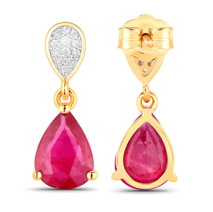 Ruby Teardrop Earrings Diamonds 2.4 Carats 14K Yellow Gold
