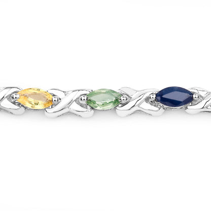 Multicolored Sapphire Tennis Bracelet 3.1 Carats Silver