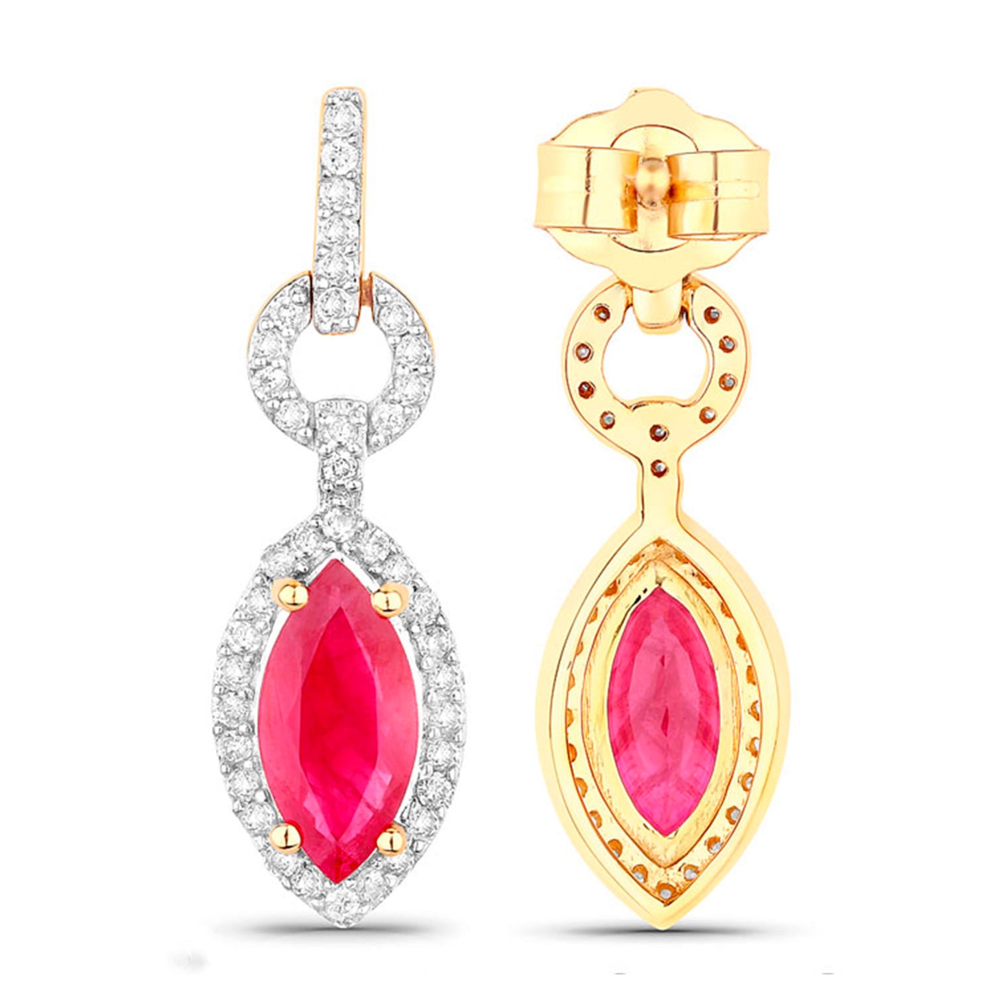 Ruby Earrings Diamonds 1.2 Carats 14K Yellow Gold