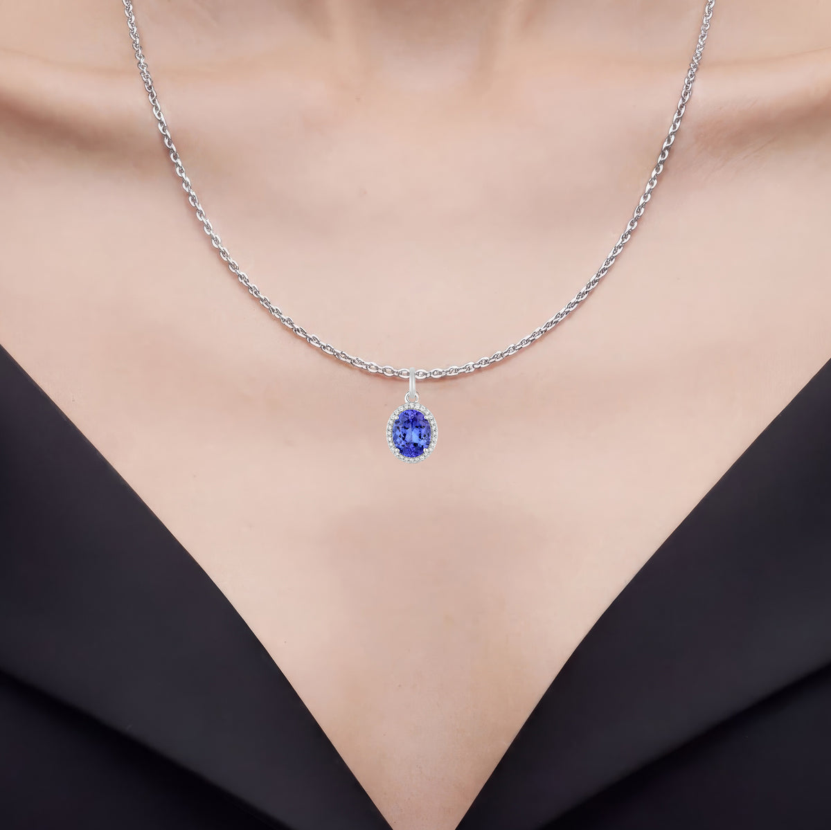 Tanzanite Pendant With Diamonds 2.34 Carats 14K White Gold