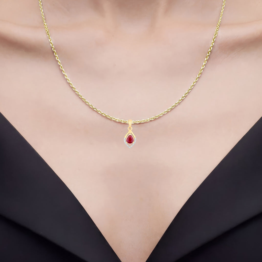 Ruby Pendant With Diamonds 0.66 Carats 14K Yellow Gold