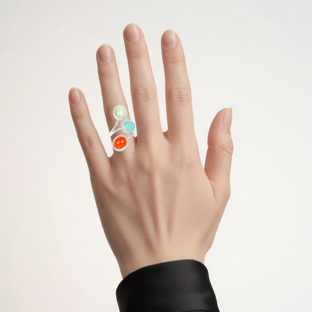 Natural Mixed Gemstones Ring 9.41 Carats Sterling Silver