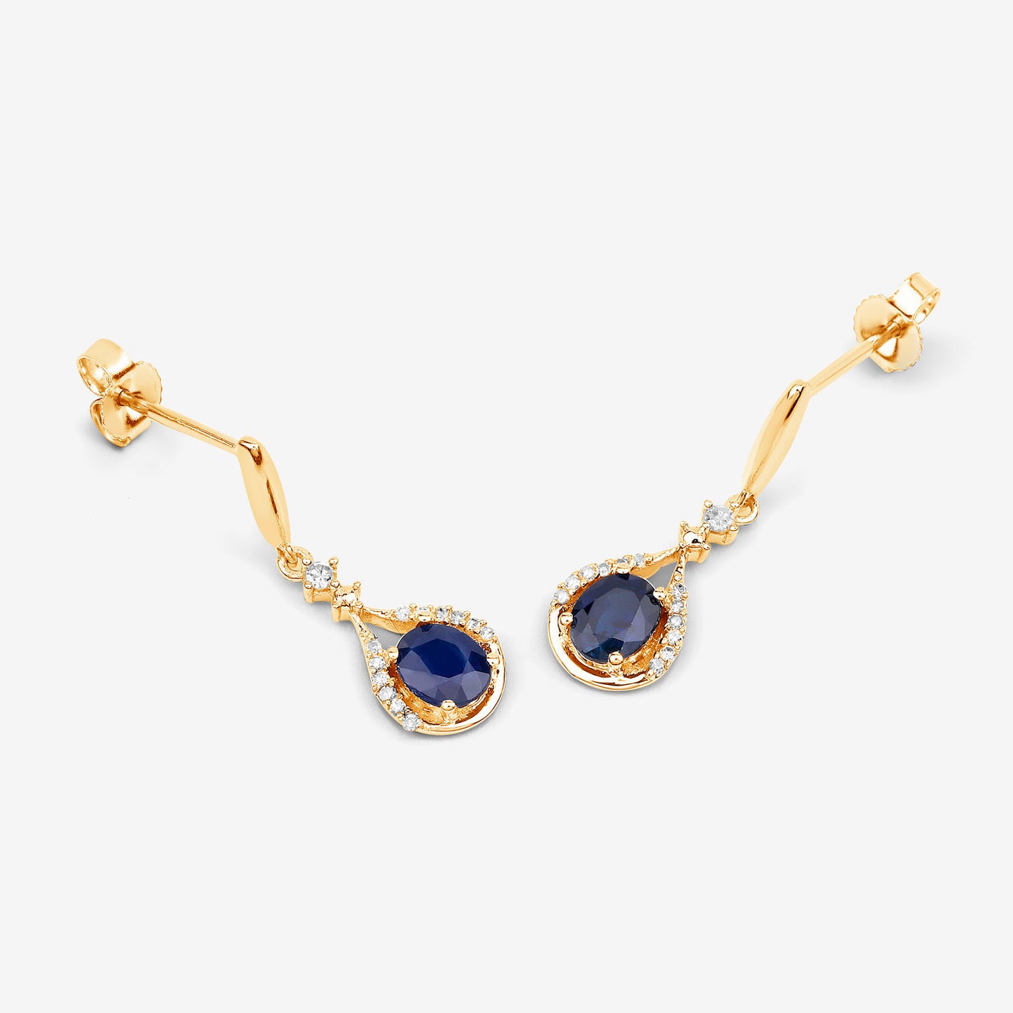 Natural Sapphire Earrings With Diamonds 0.82 Carats 14K Yellow Gold