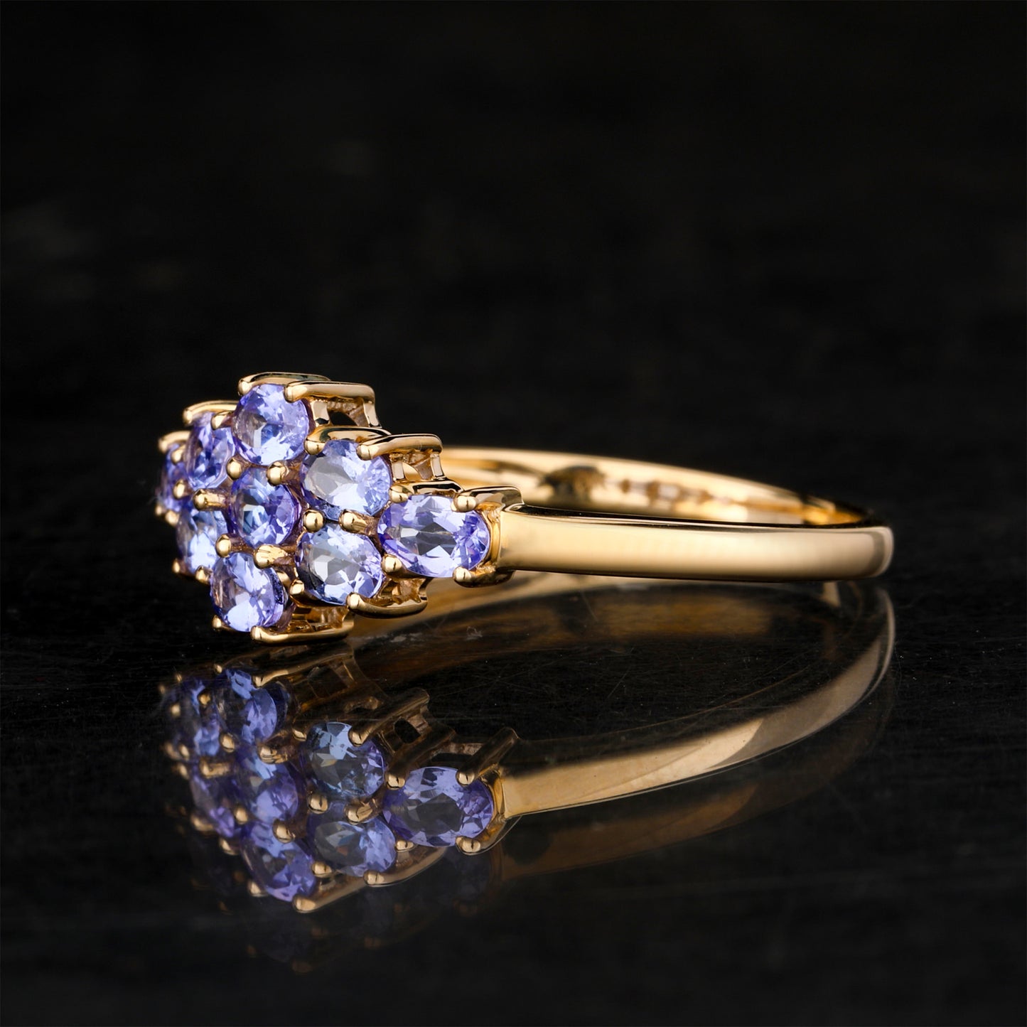 Natural Tanzanite Cluster Ring 0.9 Carats 9K Yellow Gold